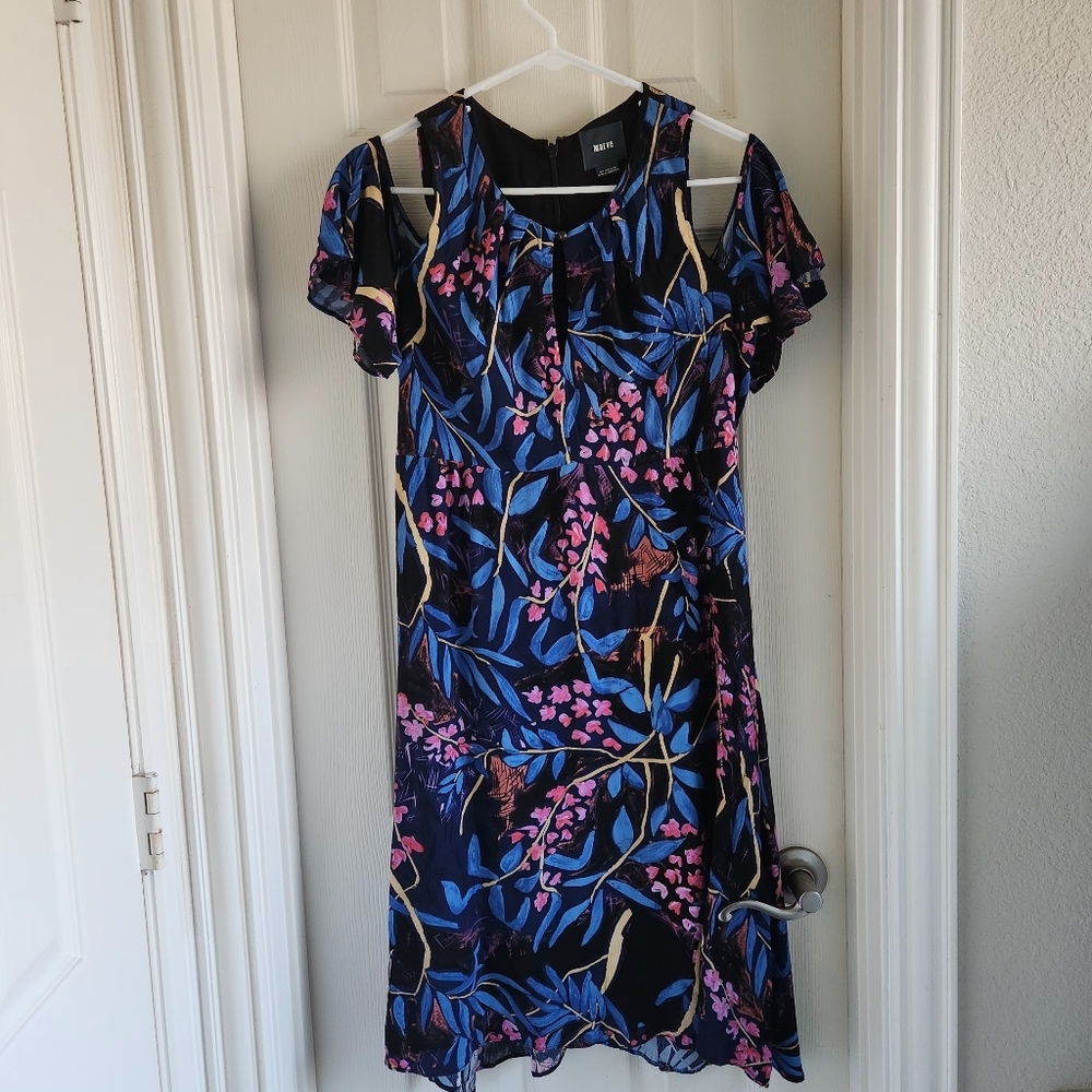 Anthropologie Maeve Elia‎ Short Sleeve Midi Dress Size US 4 Floral Cold Shoulder - Picture 2 of 12